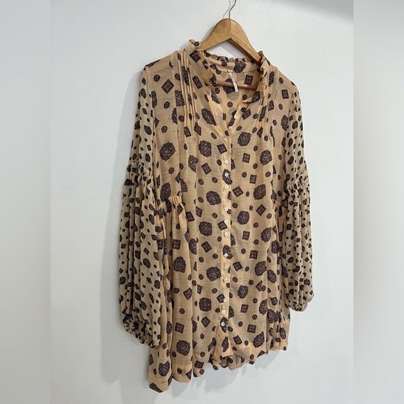 Free People Turn Turn Mini Dress Tea Combo Balloon Sleeve Boho S Oversized - Picture 4 of 8